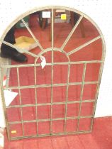 A contemporary painted metal arched wall mirror, in the form of a window, 77 x 49cm