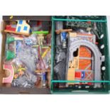 Two trays containing a collection of Thomas the Tank ER TL and Tomy action figures and playsets