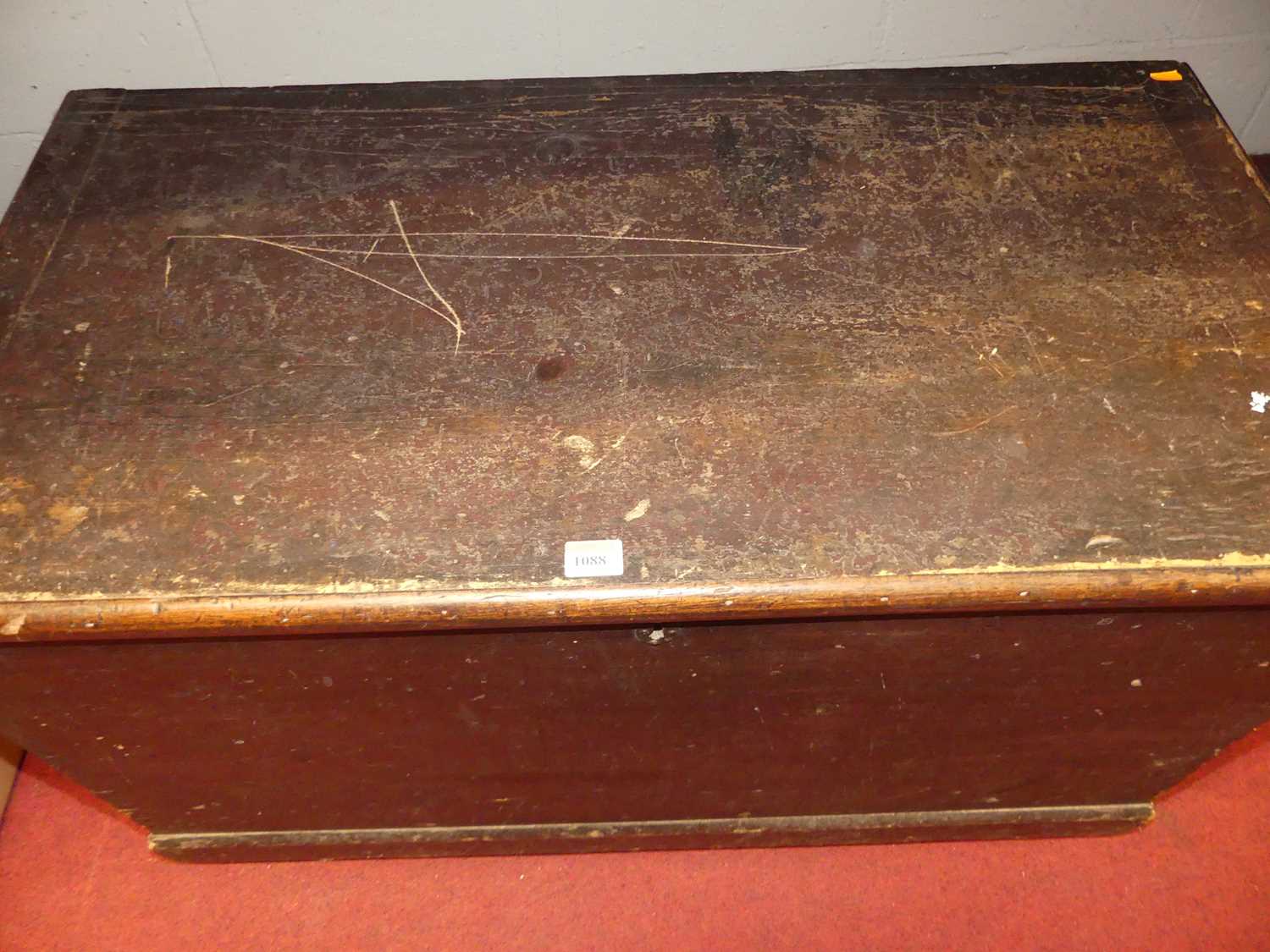 A Victorian stained pine blanket box, w.93cm - Image 2 of 4