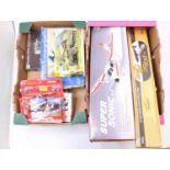 Two boxes of plastic and wooden aircraft model kits to include Revell Airfix, Top Driver, and others