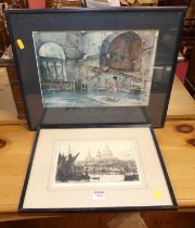 St Paul's from the Thames, etching; together with a William Russell Flint print (2)
