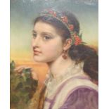 Late 19th century Pre-Raphaelite school - Bust portrait bearing plaque 'Miss Sandys', oil on card,