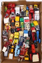 One tray containing various Matchbox, Britains, Joel, Siku, and similar, tow truck and farming