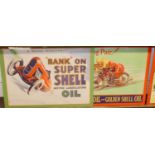 A printed tin advertising sign for Shell Oil; together with one other similar, each 50 x 70cm