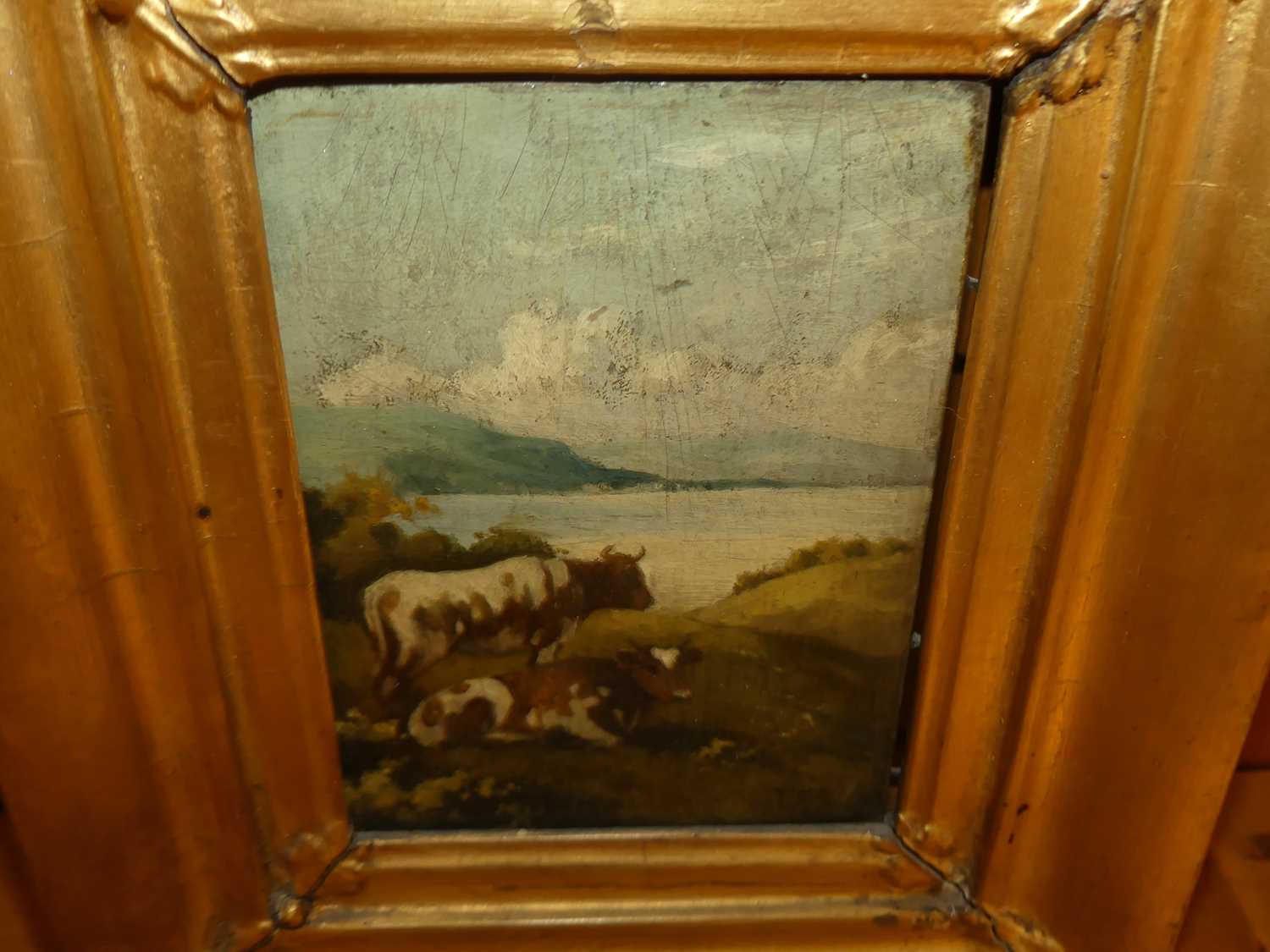 Early 19th century English school - Cattle in a North Country landscape, oil on oak panel, 12.5 x - Image 2 of 4