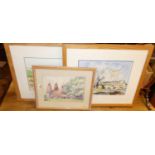 A pair of contemporary watercolour sketches; together with another of Kent oast houses, signed