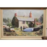 A. T. Burbery - The Boatyard, acrylic on canvas, signed lower left, 40 x 60cm