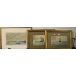 Circa 1900 English school - Pair; Sailing boats off the coastline, watercolours, each signed with