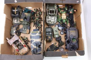 Two trays containing a quantity of plastic modern release military children's toys to include Action
