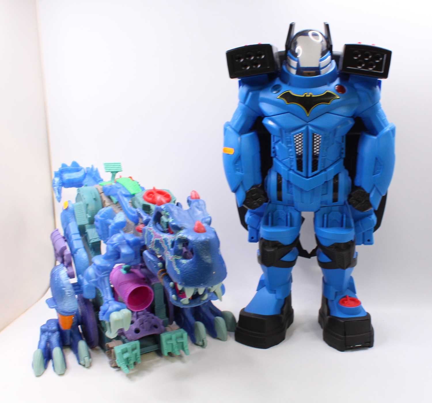 A collection of toys to inlcude plastic vinyl dinosaurs, Laser X, laser tag gift sets, a Robo
