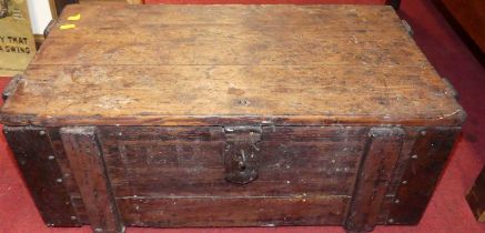 A made-up boarded oak box/trunk, w.69cm