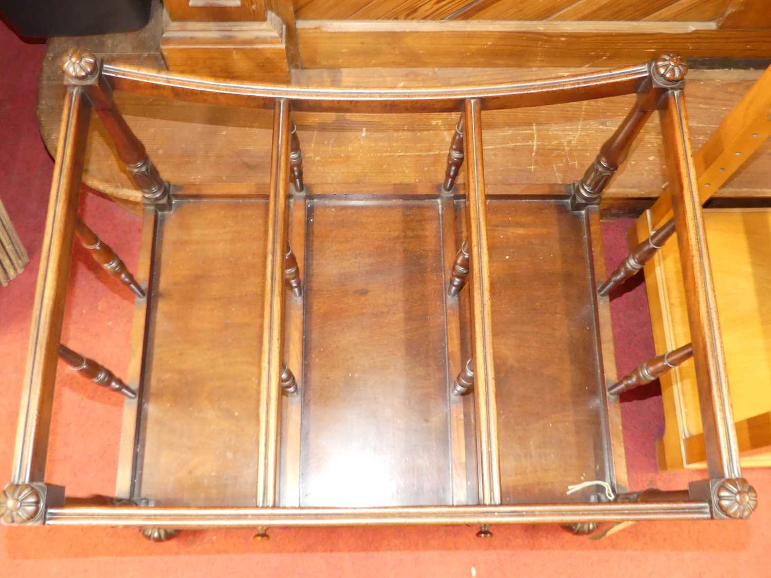 An early Victorian mahogany three division Canterbury, having single lower drawer, with turned - Image 3 of 3