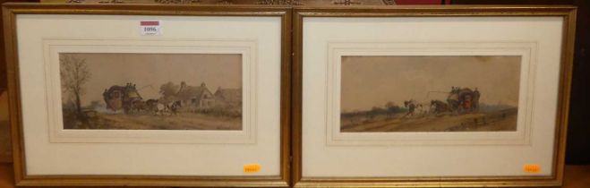 Philip H. Rideout (1860-1920) - Pair of stagecoach scenes, watercolours, 12 x 27cm