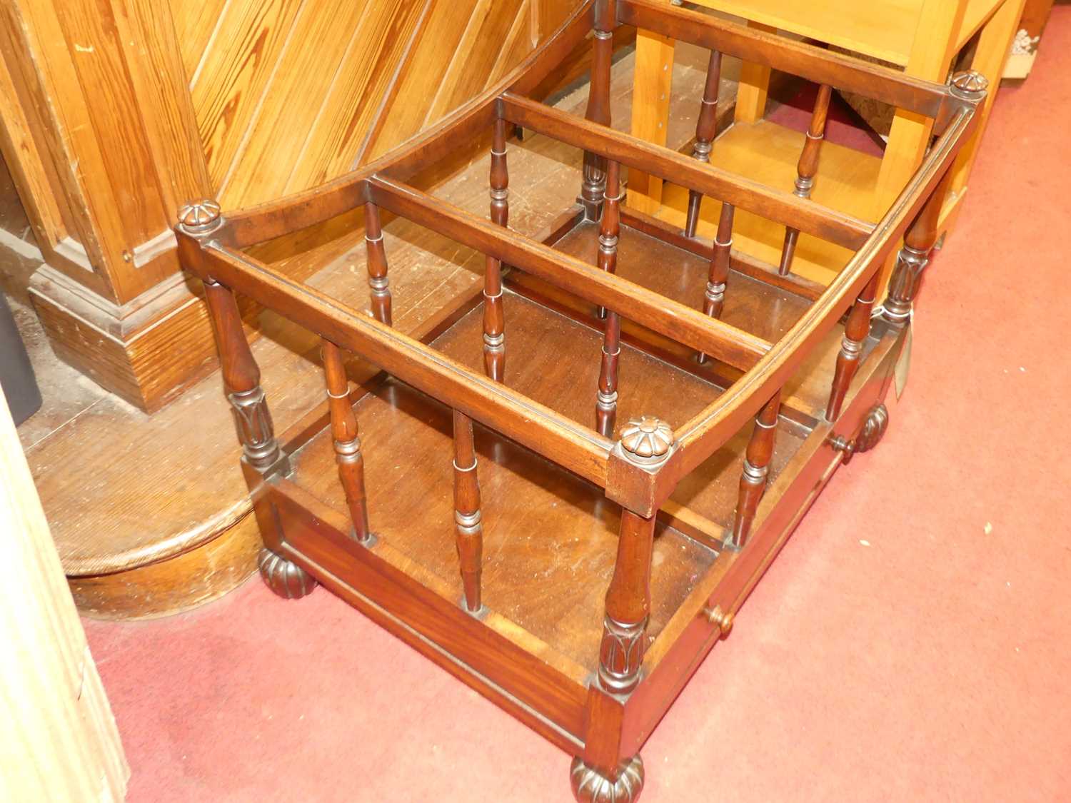 An early Victorian mahogany three division Canterbury, having single lower drawer, with turned - Image 2 of 3