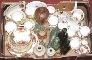 A box of miscellaneous items, to include a Royal Albert part tea service in the Old Country Roses