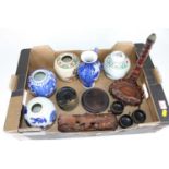 A collection of Asian items, to include Chinese porcelain ginger jars and a Chinese prunus pattern