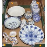 A collection of ceramics to include a Chinese blue and white porcelain plate, an 18th century