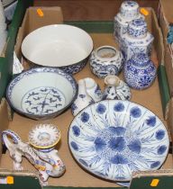 A collection of ceramics to include a Chinese blue and white porcelain plate, an 18th century