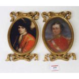 A pair of reproduction military portrait prints, in gilt composition frames, 17 x 12cm