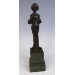 A French Art Deco patinated bronze figure of Astarte, modelled as a semi-nude stylised standing