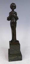 A French Art Deco patinated bronze figure of Astarte, modelled as a semi-nude stylised standing