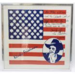 Kinky Friedman, a stars and stripes lithograph print, inscribed "For Peter + Kiran and the