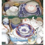 Two boxes of miscellaneous china, to include blue jasperware biscuit barrel and cover, blue and