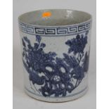 A Chinese pottery jardiniere of cylindrical shape decorated with birds amongst flowers, height 22.