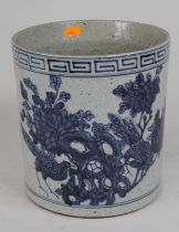 A Chinese pottery jardiniere of cylindrical shape decorated with birds amongst flowers, height 22.