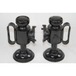 A pair of black painted carriage lamps, height 21cm