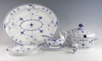 A collection of Royal Copenhagen blue half lace pattern dinnerwares, comprising a tureen, meat