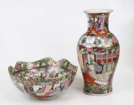 A Chinese Canton export bowl, in the famille vert palette; together with a similar vase