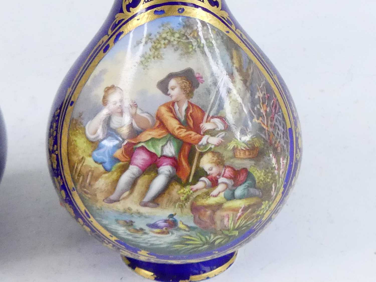 A pair of Sevres porcelain vases, 19th century, each decorated with children in 18th century dress - Image 3 of 9