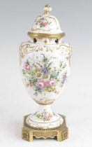 A French porcelain and gilt metal pot purri, probably Sevres, 19th century, enamel decorated with
