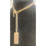 A modern silver ingot pendant on belcher link neck chain, gross weight 39g