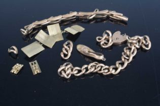 Assorted scrap 9ct gold, to include a pair of cufflinks, single charm, heart shaped padlock clasp,