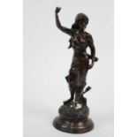 A bronze figure of a lady, shown with arm raised, h.47cm