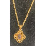 A carved shell cameo pendant in 9ct gold mount and on 9ct gold finelink neck chain, 6.3g; together