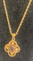 A carved shell cameo pendant in 9ct gold mount and on 9ct gold finelink neck chain, 6.3g; together