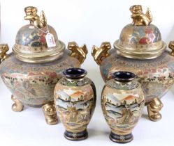 A pair of Japanese satsuma censers, each h.40cm; together with a pair of Japanese satsuma vases,