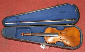 A Hopf violin, having a two-piece front and back, length 58cm, cased with bow