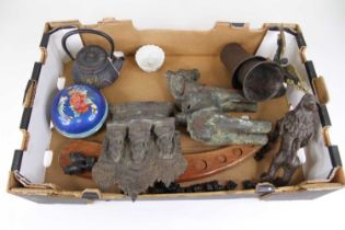 A collection of Asian items, to include a cloisonne enamelled box and a graduated set of metal opium
