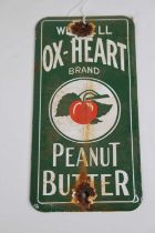 An enamel on metal sign for Ox-heart Peanut Butter, 20 x 10cm