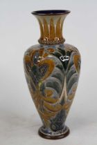 A Doulton Lambeth stoneware vase, sgraffito stylised floral decoartion throughout, by Emily E