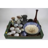 A collection of 18th century and later ceramics and metalwares, to include a Caughley blue and white
