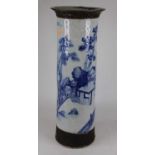 A large Chinese blue and white crackle glazed vase, decorated with figures, h.60cm Damage and repair