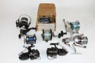 A collection of fishing reels (8) Three Penn, three Garcia, one Okund, one Fusion. All appear to