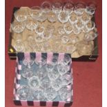 Two boxes of miscellaneous glassware, to include wine hocks and brandy balloons etc