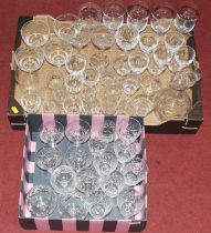 Two boxes of miscellaneous glassware, to include wine hocks and brandy balloons etc