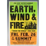 Earth, Wind & Fire, a promotional poster for the "Touch The World" 1988 Tour, Friday Feb. 26 at